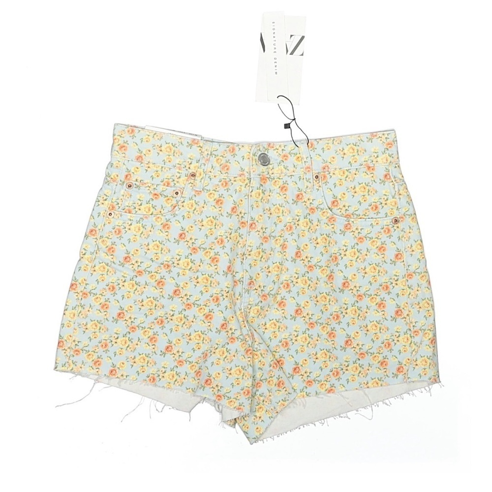 Zara 90s Floral Denim Shorts NWT High Rise Raw Hem Vintage Style Size 4 - Picture 3 of 7